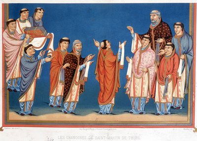 Kanonerna från Saint Martin av Tours erbjuder kung Karl den skallige en bibel skriven i deras kloster av Unknown artist