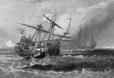 Corbin förlorade på revet på Maldiverna den 1 juli 1602. I "" General History of the Navy"" av Van Tenac av Unknown artist