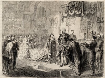 Kung Vilhelm I:s kröning i Königsberg 1861 - Kröningen av kungen och drottningen av Preussen i slottskyrkan Königsberg - Vilhelm I av Preussen - 1861 av Unknown artist