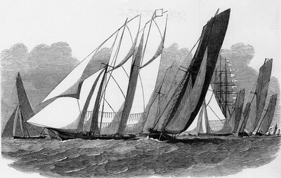The Cowes Regattas: Yachts at the Hyde Pass - Bibl. des arts deco av Unknown artist