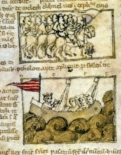 Korsfararna reser till det heliga landet. Från "Pilgrimsfärden till det heliga landet". 1100-talsmanuskript. Biblioteca Marciana, Venedig. av Unknown artist