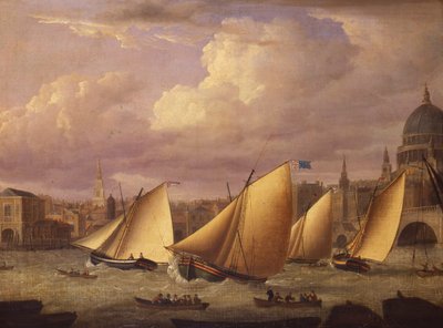 Cumberland Fleet racing ovanför London Bridge, 1782 av Unknown