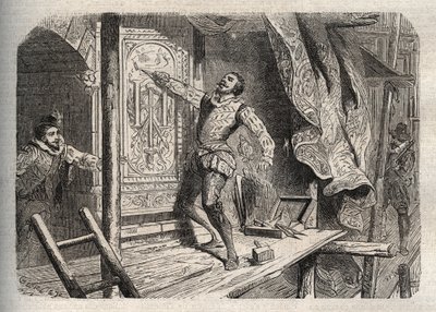 Jean Goujons död (1510-1562 eller 1569), dog enligt en legend 1572, under Saint Barthelemy - gravering i "" Dictionnaire populaire illustrious"" - 1864 - av Joseph Decembre och Edmond Allonier - av Unknown artist