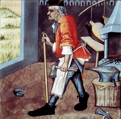 Detaljsmeden av en miniatyr från 1400-talet. Paris, B.N. av Unknown artist