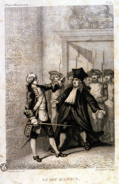 Hertigen av Antin (Louis Antoine de Pardaillan de Gondrin, markis, sedan hertig av Antin) (1665 till 1736) vid Provincial Masonic Grand Lodge. av Unknown artist