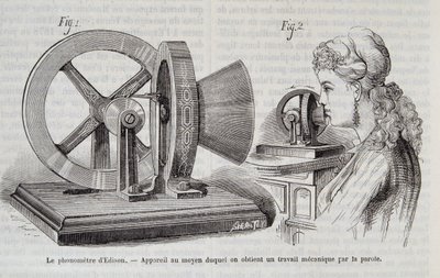 Edison-fonometern - enhet med hjälp av vilken ett mekaniskt verk erhålls genom tal i "" Nature"" 1878. av Unknown artist
