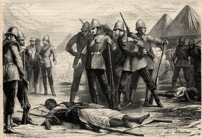 Kejsaren (negus) av Etiopien Theodoros II (Tewodros) dog den 13 april 1868 efter att engelsmännen intagit Magdala, där negusen hade dragit sig tillbaka. Gravyr i "" L