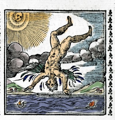 Ikaros fall - Ikaros fall. Färgglad Xylografi. 1500-talet. av Unknown artist