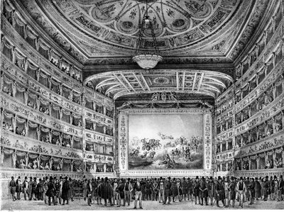 Fenice-teatern i Venedig. Tidigt 1800-tal. av Unknown artist