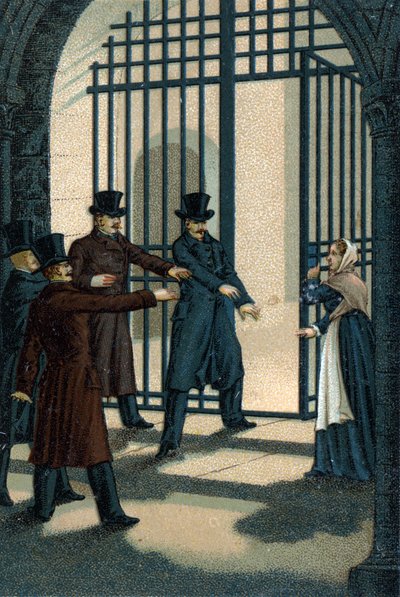 De fyra sergeanterna (Bories, Pomier, Raoulx och Goudin) i La Rochelle anklagades under restaureringen för att vilja störta monarkin och giljotinerna 1822. Deras brott är att tillhöra Charbonnerie (Carboneria). av Unknown artist