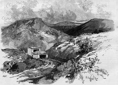 The Gate of China på Tonkin-gränsen. Gravyr i "The Illustrous World" 1885. av Unknown artist