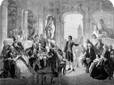 Den tyske poeten Johann Wolfgang Goethe vid markgreve Fredrik av Baden. Gravyr efter målningen av Federico Pecht. av Unknown artist