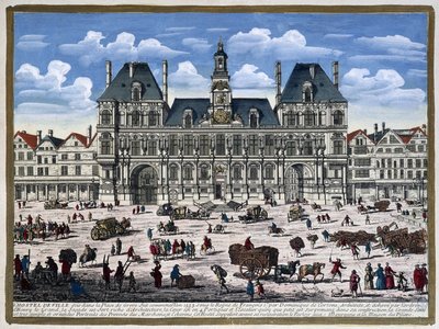 Hôtel de Ville de Paris och dess torg på 1500-talet - gravyr av Unknown artist