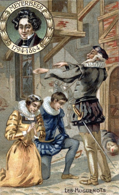 Hugenotterna, av Giacomo Meyerbeer. (1794-1864). Chromo från slutet av 1800-talet. av Unknown artist