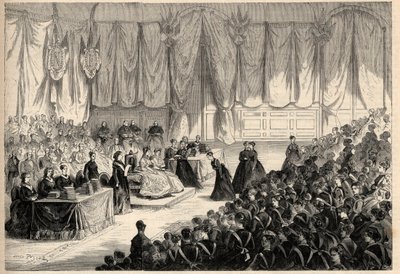 Impress Eugenie de Montijo (1826-1920) som leder utdelningen av priser till den imperialistiska institutionen Hederslegionen i Saint Denis. Gravyr i "" L