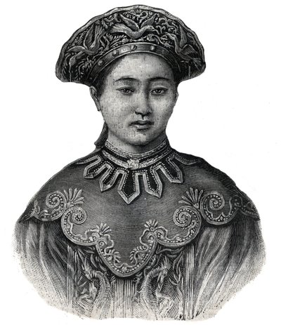 Impress of Japan Haruko, kvinna av Mikado Mutsuhito (1852-1912) - Gravyr från 1892 av Unknown artist