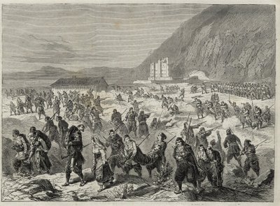 Upproret i Dalmatien (Bocche di Cattaro) - uppror mot värnplikt som införts av den österrikiska regeringen - HÄNDELSER I DALMATIEN. UPPFÖRELSER SOM ATGERAR STATENS FORT TRINITA, NÄRA CATARO (Kotor-bukten) - Kotorbukten - 1869 - av Unknown artist