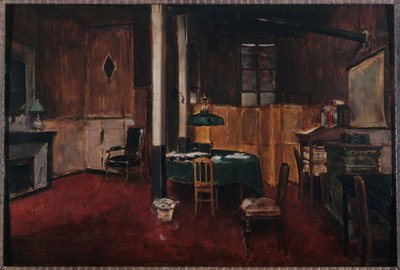 Journal des débats nyhetsrum, ca 1889 (olja på trä) av Unknown artist