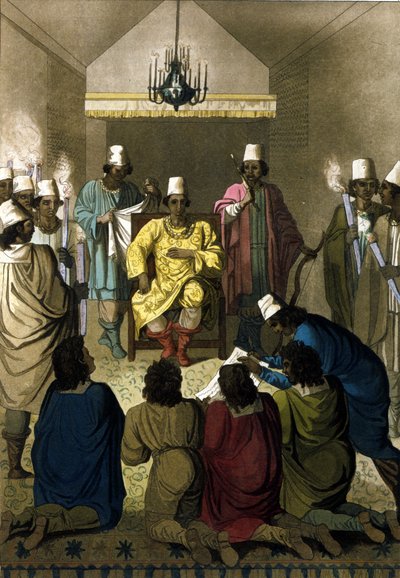 Kungen av Kongo tar emot holländska köpmän. av Unknown artist