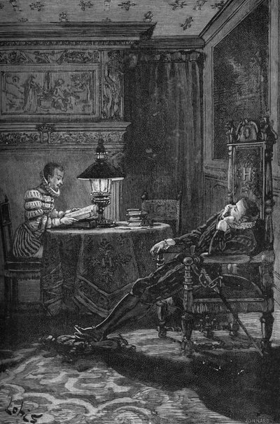 Kungen av Frankrike Henrik III (1551-1589) läses. Gravyr av 1800-talet. I "Histoire de France" av Jules Michelet av Unknown artist