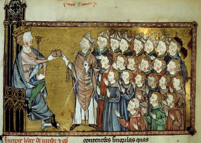 Kungen av Frankrike Ludvig X Hutinen (1289-1316) överlämnade stadgan till normanderna den 19/03/1315 och tänkte på större självständighet och färre skatter till hertigen av Normandie. Miniatyr från ett 1300-talsmanuskript av Unknown artist