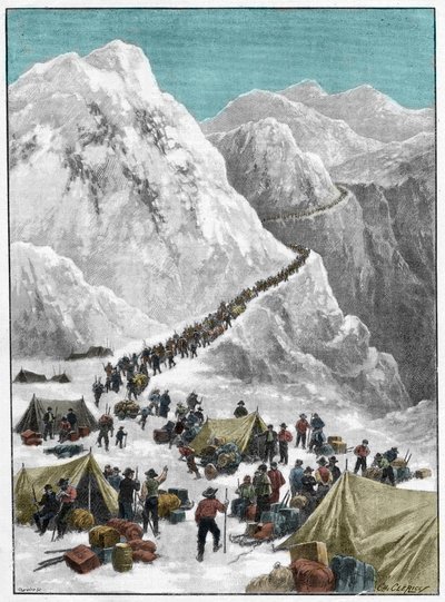 Klondike Gold Rush - Guldsökare som korsar Chilkoot-passet under Alaskas Gold Rush av Unknown artist