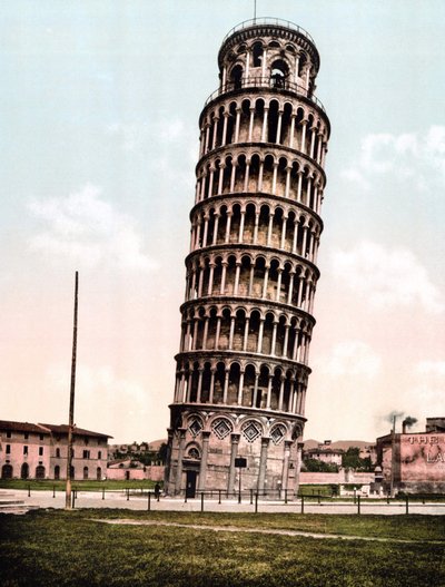 Det lutande tornet i Pisa. Gravyr från slutet av 1800-talet. av Unknown artist