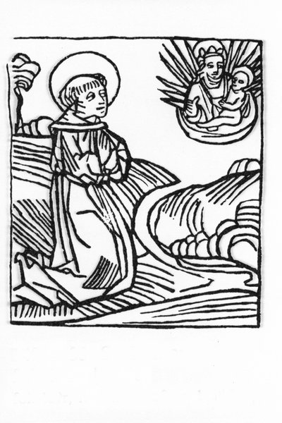 Sankt Bernard de Menthons liv (923 - 1008). Gravyr från "Leben der Heiligen - sommerteil" (Helgonets bok) av Jacobus (James) av Voragine (1228-1298). Lübeck 1488. av Unknown artist