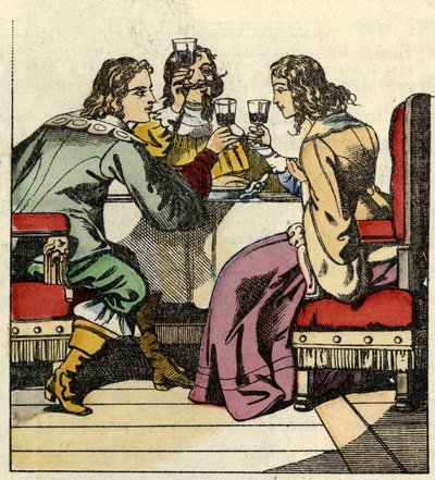 Markisen av Carabas bjuder prinsessan och kungen att äta i slottet. Illustration av berättelsen "The cat botte" av Charles Perrault av Unknown artist