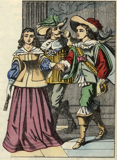 Markisen av Carabas, prinsessan och kungen i slottet. Illustration av berättelsen "The cat botte" av Charles Perrault av Unknown artist