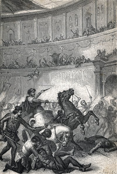 Massakern i Thessalonika år 390. Gravyr 1884 av Unknown artist