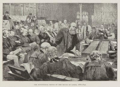 Överhusets ministerbänk av Unknown Artist