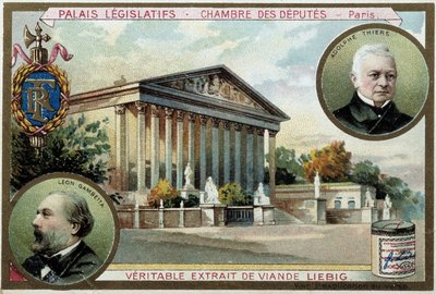 Nationalförsamlingen och porträtt av Gambetta och Thiers - chromo. Liébig, deb. 1900-talet av Unknown artist
