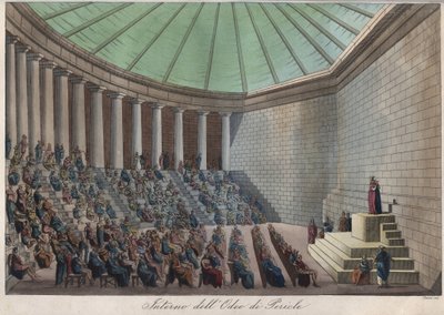 Odeon av Aten eller Odeon av Perikles i Aten - gravyr från "" Seder och traditioner för alla folk i universum. Det vill säga historien om regeringen, om lagarna, om milisen, om religionen för alla nationer från de mest avlägsna tiderna till våra dagar "1 av Unknown artist