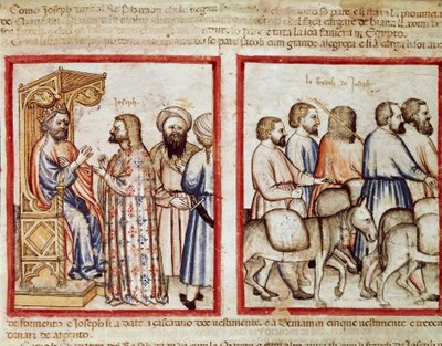 Farao berättar sin dröm för Joseph Miniature från Codex 212 (eller Padovan eller Bible of Padua) 1390-1400 Rovigo, Accademia dei Concordi av Unknown artist