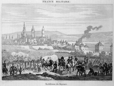 De preussiska trupperna övertog från fransmännen staden Mainz (eller Mainz) i Tyskland, juli 1793. Gravyr från 1800-talet. av Unknown artist