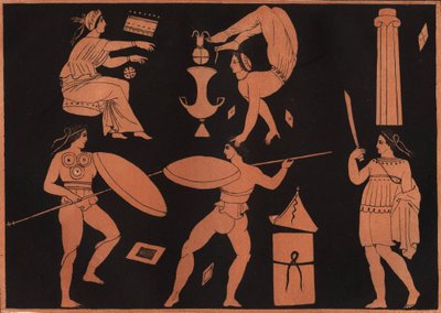 Pyrrhichios-dansen (Pyrrhic-dansen) - gravyr från "" Seder och traditioner för alla folk i universum. Det vill säga historien om regeringen, om lagarna, om milisen, om alla nationers religion från de tidigaste tiderna till våra dagar "1856 av Unknown artist