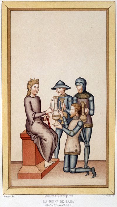 Drottningen av Saba - i "" Sumptuary Arts, History of Costume and Furniture"" av Unknown artist