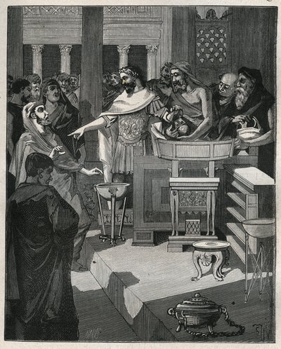 Den romerske kejsaren Caligula (12-41) i en brocanter i romerska Gallien. Gravyr från 1885 i "" Les arts et metiers illustres"" av Adolphe BITARD. av Unknown artist