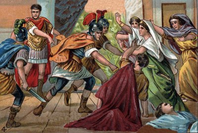 Den romerske kejsaren Caracalla (188-217) mördade sin bror Geta i armen på sin mor. av Unknown artist