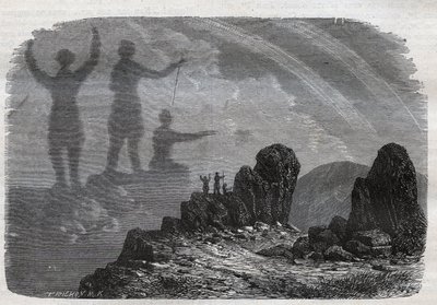 The Spectre of the Brocken in the Harz Mountains - Brocken spectrum eller Brocken spectrum - gravyr från 1877 av Unknown artist