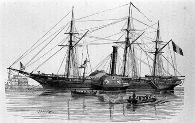 Sfinxen, den franska flottans första ångbåt byggd 1830. Gravyr från 1800-talet. av Unknown artist
