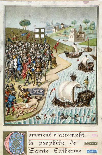 Genomförandet av profetia Saint Catherine - Gravyr av 1800-talet av Unknown artist