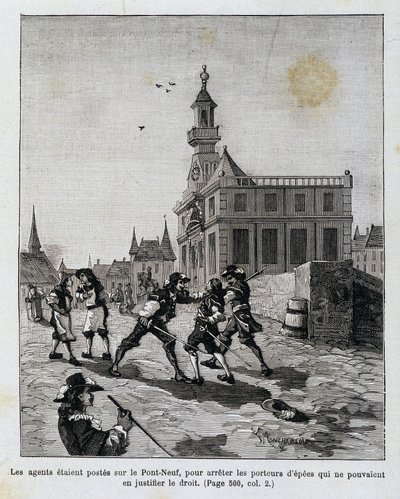 Agenterna var stationerade på Pont Neuf, för att stoppa dem som inte kunde motivera sin rätt. av Unknown artist