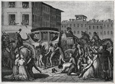 Påven Pius VIs (Giovanni Angelo Braschi dit Pius VI, PIO 1717-1799) ankomst till Grenoble 1799. Gravyr från 1800. av Unknown artist