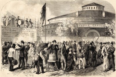 Emigranternas ankomst till New York i april 1865. Teckning av Mr. Shanly. 1800-talsgravyr. av Unknown artist