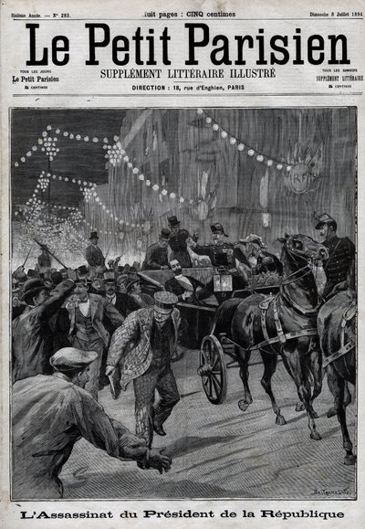 Mordet på republikens president Sadi Carnot (1837-1894) av den italienska anarkisten Sante Caserio den 24 juni av Unknown artist
