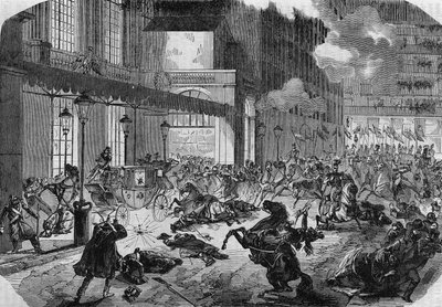 Den italienske revolutionären Felice Orsinis (1819-1858) attack mot Napoleon III. Paris av Unknown artist
