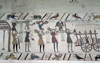 Striden mellan de engelska infanteristerna (Harolds trupper) och normanderna till häst (Guillaumes trupper) - Bayeuxtapet, känd som Broderi av drottning Mathilde av Unknown artist