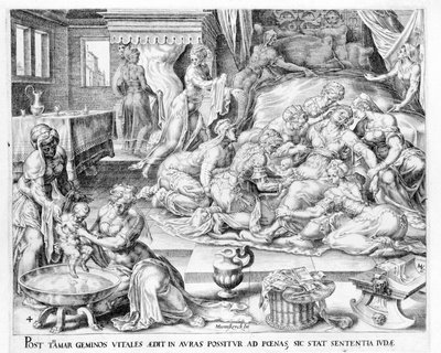 Thamars födelse. 1600-talsgravyr av Antonio Blocklaus. av Unknown artist